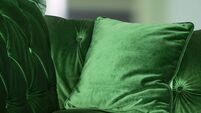 Green Velvet Sofa With Cushion At Home