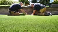 Fake grass installation team