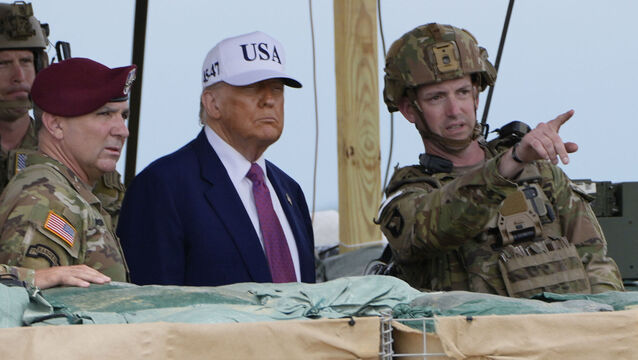 <p>President Donald Trump observes rocket launches and other military demonstrations at Fort Bragg, Tuesday, June 10, 2025, in Fort Bragg, N.C. (AP Photo/Alex Brandon)</p>