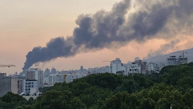 Smoke rises from the building of Iran's state-run television after an Israeli strike in Tehran, Iran, Monday, June 16, 2025. (AP Photo) <p>Smoke rises from the building of Iran's state-run television after an Israeli strike in Tehran, Iran, Monday, June 16, 2025. (AP Photo)</p>
