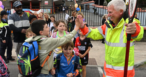 'You have to smile': Lollipop person of the year enjoys the craic with all his little charges